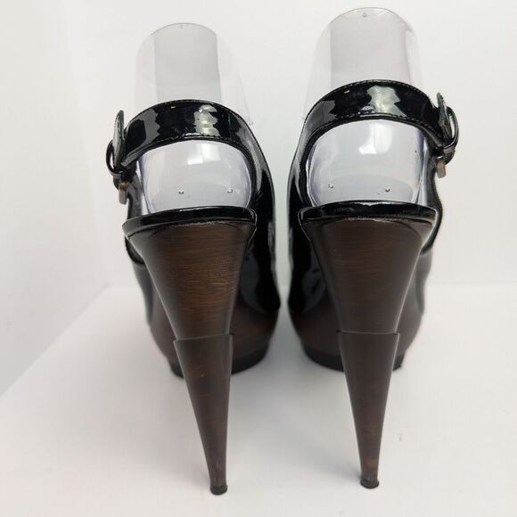 Stuart Weitzman Black Patent Leather Peep Toe Platform Heels Womens 9 - Picture 4 of 8
